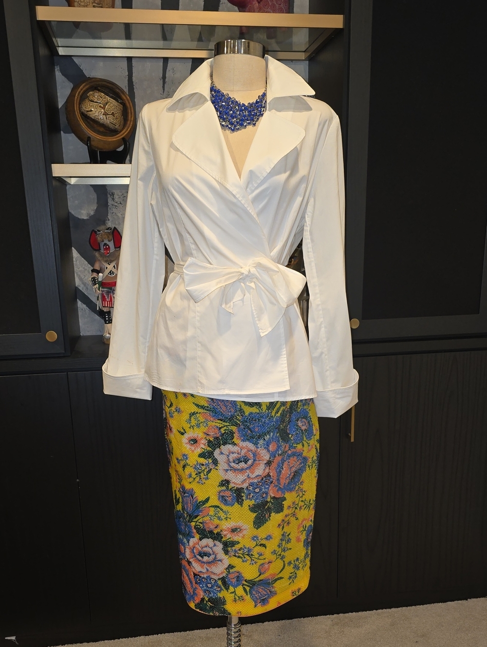 Diane Von Furstenberg Yellow Floral Pencil Skirt & Necklace